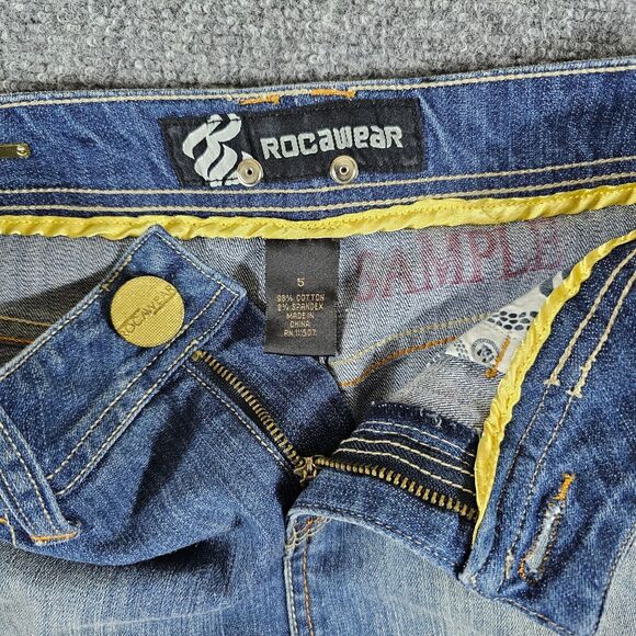 Y2K Rocawear Gold Chain Bling Denim Mini Skirt Blue Women's Size 5 Act 27x14 - Picture 5 of 8